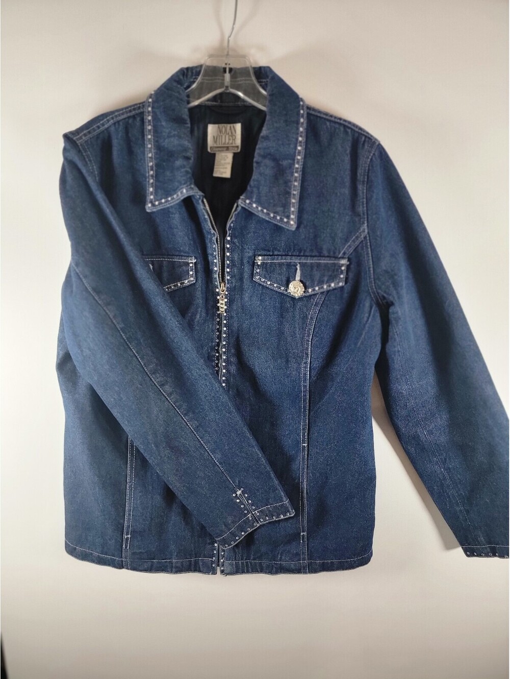 Women's Denim Nolan Miller Glamour Style Rhinestone Studded Jacket Size Medium
